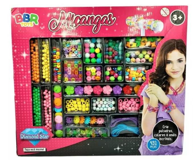 Imagem de Brinquedo Miçangas 431 Peças Infantil Meninas Crie Pulseira Anel e Colar