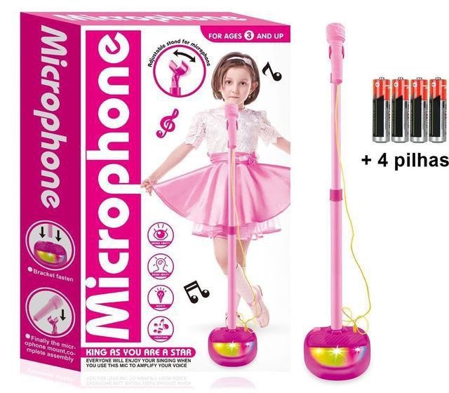 Imagem de Brinquedo Microfone Infantil Rosa Com Luzes E Pedestal