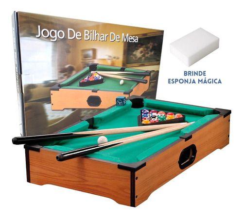 Jogo mesa mini bilhar sinuca snooker 69 x 36 x 19cm completo