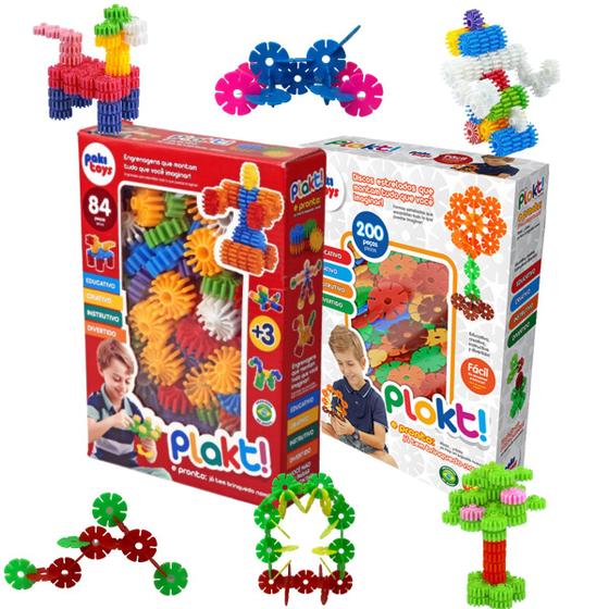 Imagem de Brinquedo Montar Disco Plokt 200 Engrenagens Plakt 84 Peças Kit Didático Educativo Blocos Infantil Encaixar Montagem Brinquedo PakToys