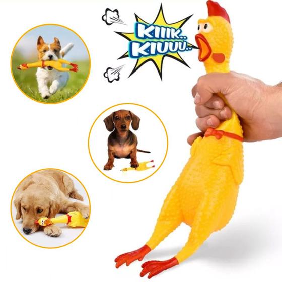 Imagem de Brinquedo Mordedor Borracha Pet Frango com Apito Som e textura para Cachorros - Javick