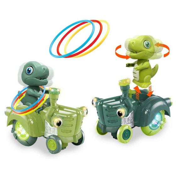 Imagem de Brinquedo Musical Dinossauro 2 Em 1 Trator Elétrico Com Led E Música + Sensor Bate E Volta