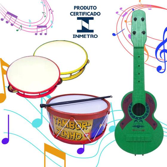 Imagem de Brinquedo Musical Infantil 3 Instrumentos Pandeiro Tamborzinho Violinha Vilão