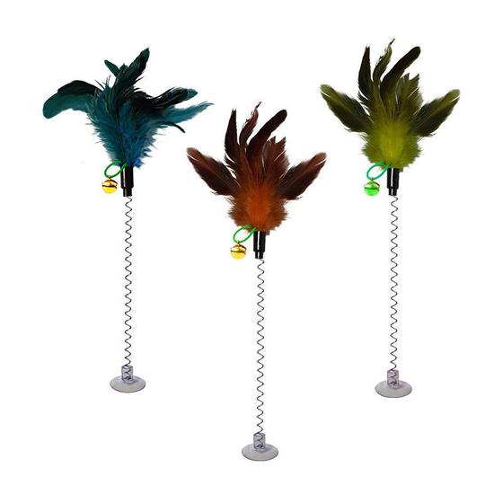 Imagem de Brinquedo Napi Vara Mola com Guizo e Penas para Gatos - Cores Sortidas