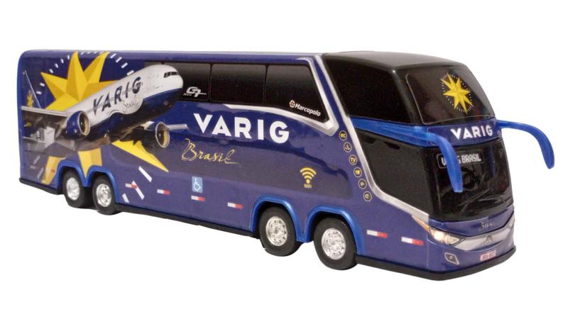 Imagem de Brinquedo Ônibus Miniatura Varig Azul 2 Andares