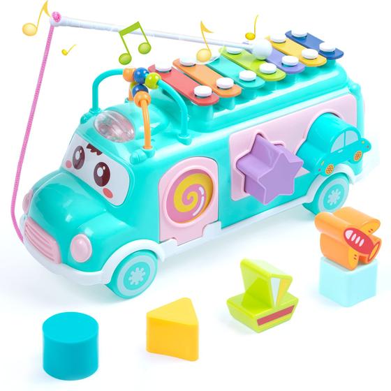 Imagem de Brinquedo Ônibus Montessori UNIH - Com Xilofone e Classificador de Formas (1-3 anos)