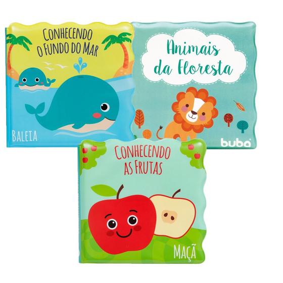 Imagem de Brinquedo para hora do banho infantil bebe menino menina kit 3 livrinhos educativo buba