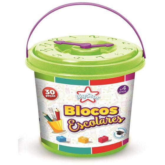 Imagem de Brinquedo para Montar Balde Blocos Escolares 30 PCS - 061-BBE