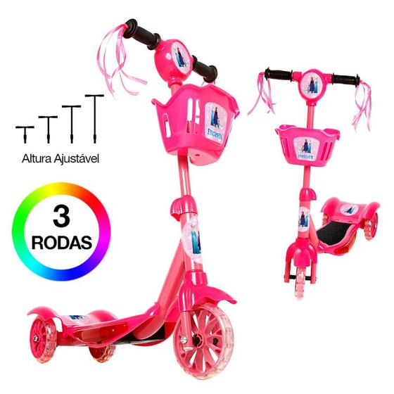 Imagem de Brinquedo Patinete Infantil Frozen Rosa 3 Rodas Luz E Som