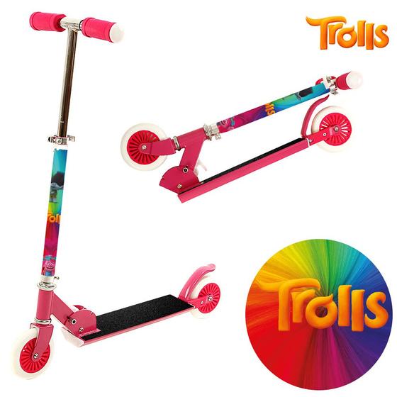 Imagem de Brinquedo Patinete Trolls Infantil Menina 2 Rodas Rosa