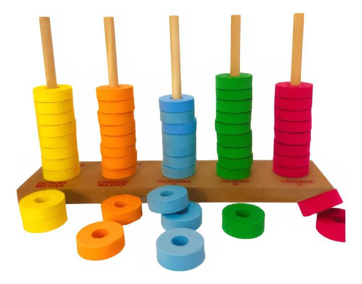 Imagem de Brinquedo Pedagógico Abaco Madeira Argolas Coloridas Em Eva Ábaco Matematico Educativo Lúdico