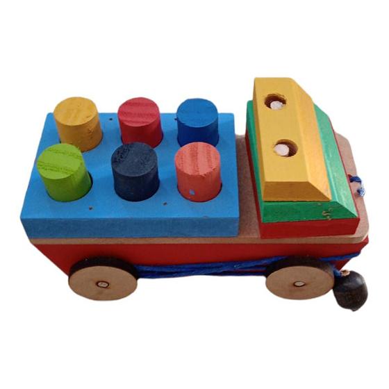 Imagem de Brinquedo Pedagógico Educativo Em Madeira Carrinho Com Pinos