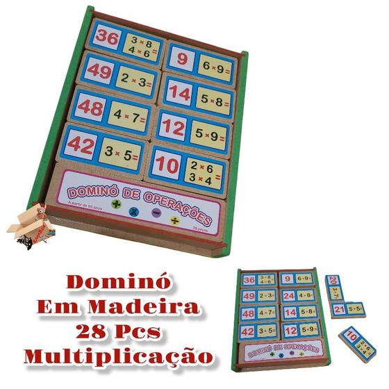 Imagem de Brinquedo Pedagógico Educativo Em Madeira Estojo Dominó De Operações Premium