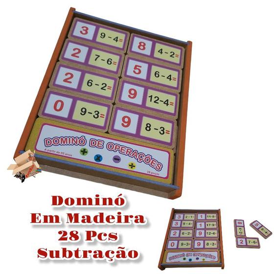 Imagem de Brinquedo Pedagógico Educativo Em Madeira Estojo Dominó De Operações Premium