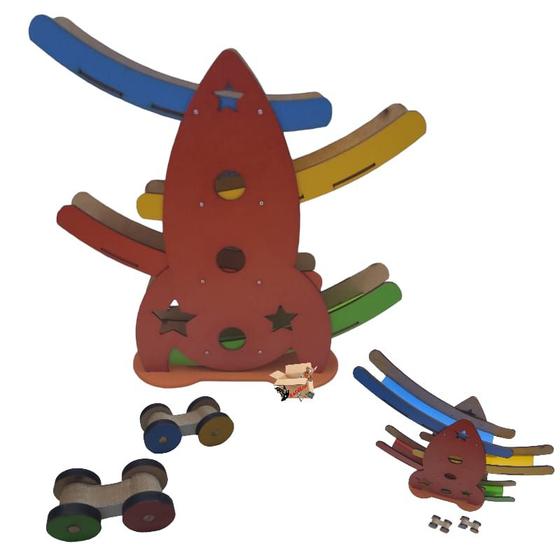 Imagem de Brinquedo Pedagógico Educativo Em Madeira Foguete Pista Maluca