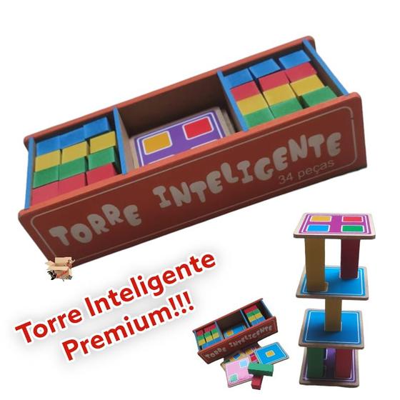 Imagem de Brinquedo Pedagógico Educativo Em Madeira Torre Inteligente Premium