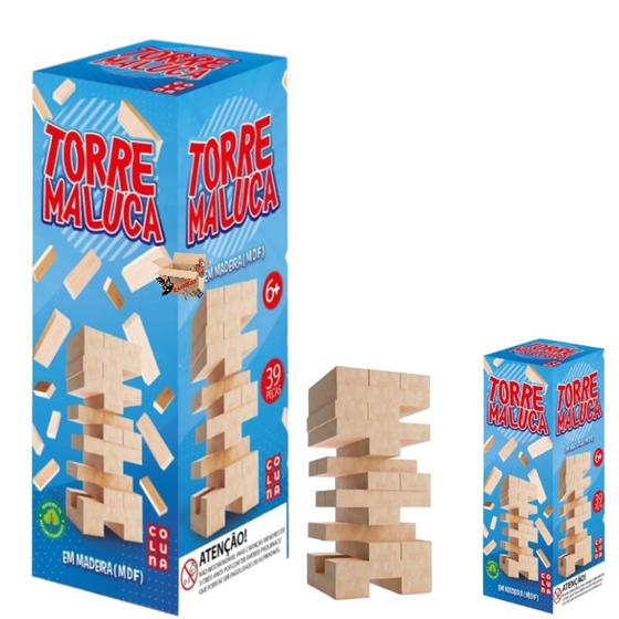 Imagem de Brinquedo Pedagógico Educativo Jogo De Blocos Torre Maluca Em Madeira Com 39 Peças