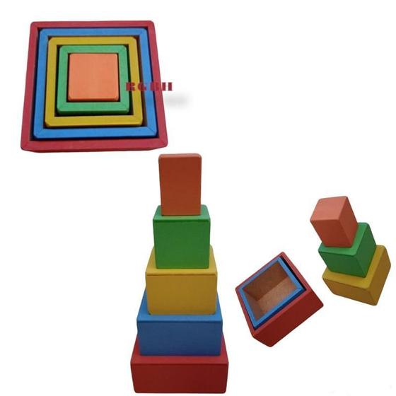 Imagem de Brinquedo Pedagógico Educativo Madeira Cubo Encaixe Premium