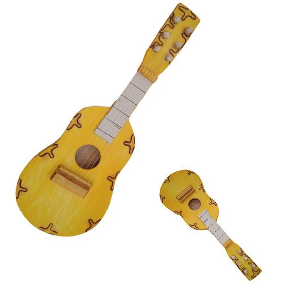 Imagem de Brinquedo Pedagógico Educativo Madeira Violão Viola Amarelo