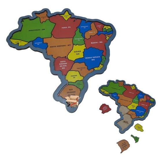 Imagem de Brinquedo Pedagógico Em Madeira Quebra Cabeça Mapa Do Brasil