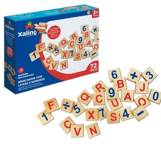 Imagem de Brinquedo Pedagógico Madeira Brincando Com Letras E Números