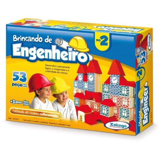 Imagem de Brinquedo Pedagógico Madeira Brincando De Engenheiro N 2 53 Pçs - Xalingo