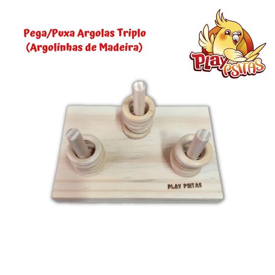 Imagem de Brinquedo Pega/Puxa Argola Triplo (de mesa), com 15 argolas de madeira