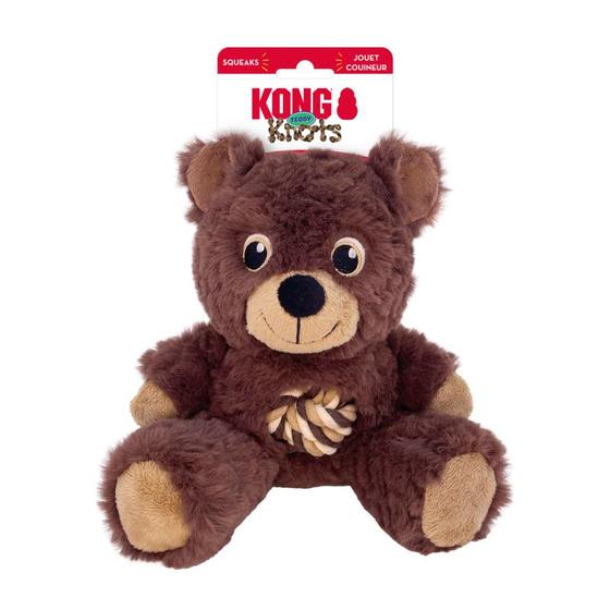 Imagem de Brinquedo Pelúcia Kong Knots Teddy Com Corda e Apito para Cachorro Médio - Chocolate