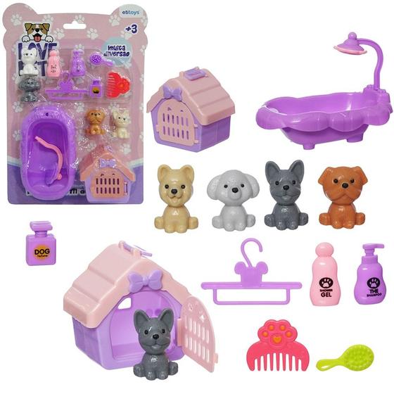 Imagem de Brinquedo pet cachorrinhos + caminha + casinha + acessórios