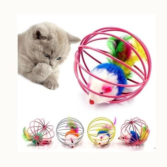 Imagem de Brinquedo Pet Gato Cachorro Bola Rato Chocalho 6cm Cores sortidas