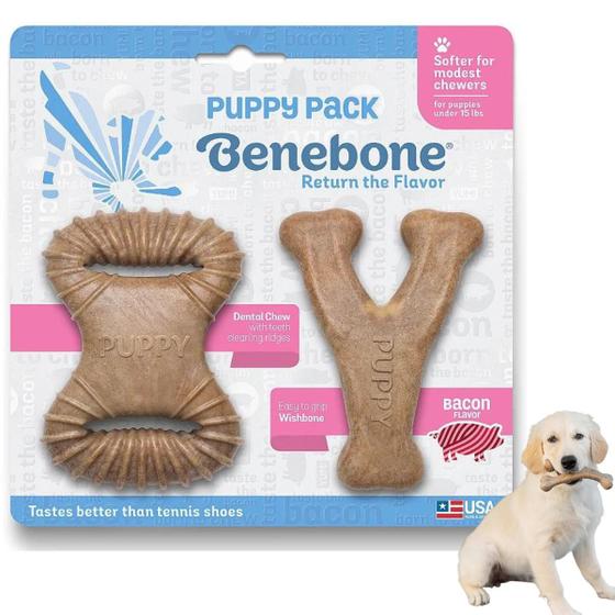 Imagem de Brinquedo Puppy Para Cães Benebone Wishbone Dentalchew Bacon