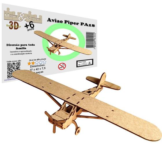 Imagem de Brinquedo Quebra Cabeça 3D Avião Piper PA18 Mdf