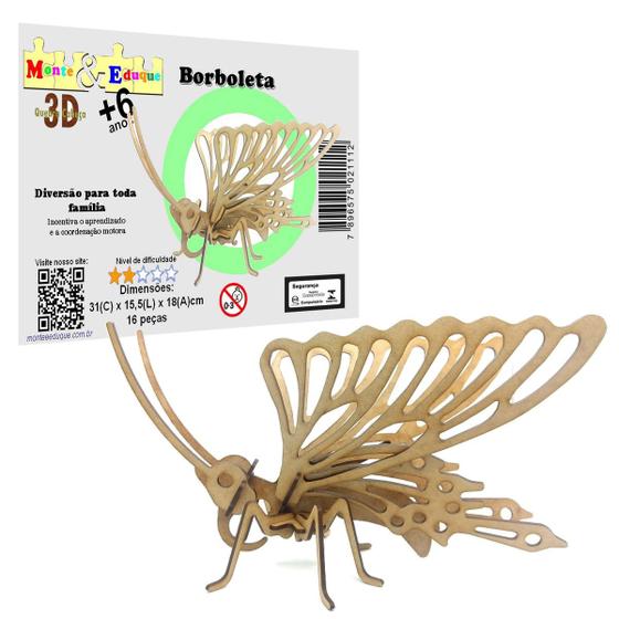 Imagem de Brinquedo Quebra Cabeça 3D Borboleta Mdf