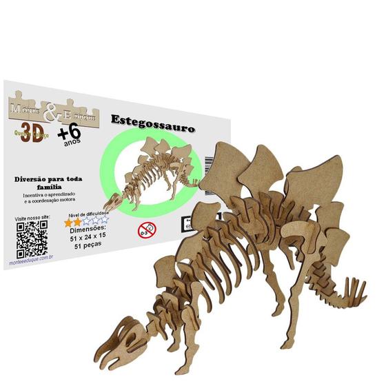 Imagem de Brinquedo Quebra Cabeça 3d Dinossauro Estegossauro Mdf