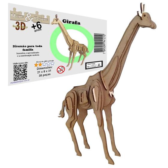 Imagem de Brinquedo Quebra Cabeça 3d Girafa Mdf