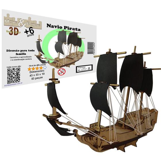 Imagem de Brinquedo Quebra Cabeça 3D Navio Pirata Mdf
