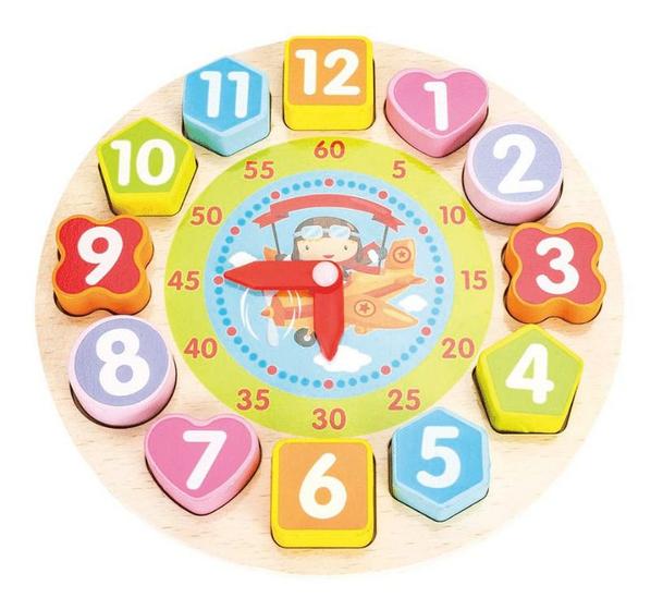 Brinquedo Relógio Educativo Didático Formas Números Madeira - Dm Toys ...