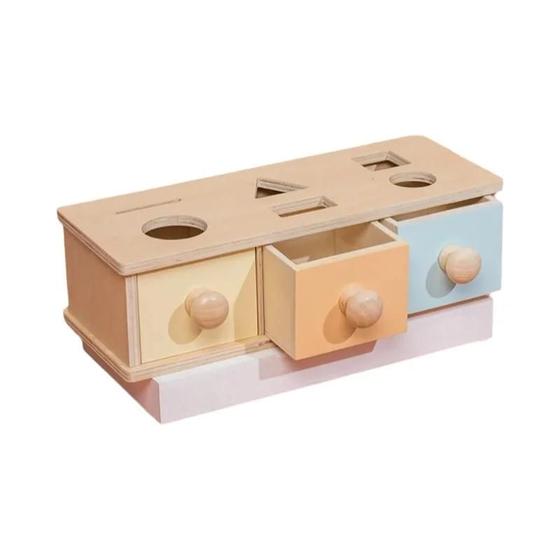 Imagem de Brinquedo Sensorial Montessori - Tambor Giratório de Cores com Caixa de Moedas (Redondo e Retangular)