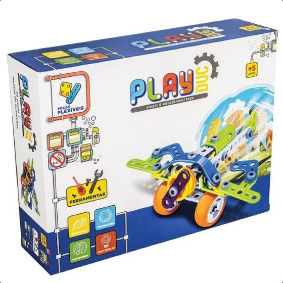 Imagem de Brinquedo Super Avião de Montar 73 Peças Coloridas +3 anos de idade PlayDuc Kababy - PB50113