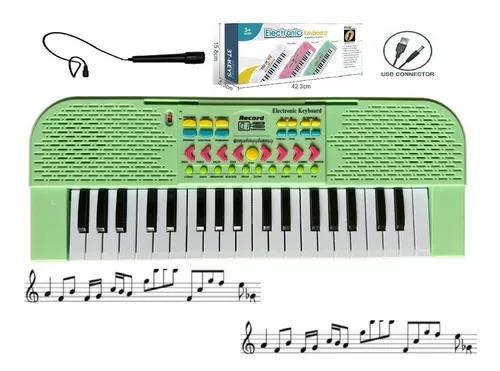 Imagem de Brinquedo Teclado Musical Infantil Com Microfone E Fonte 37 Teclas(Verde)