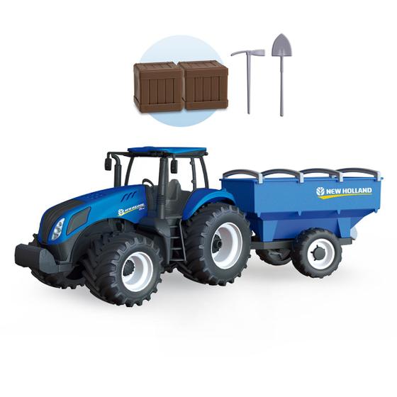 Imagem de Brinquedo Trator Miniatura New Holland Infantil C/Carretinha