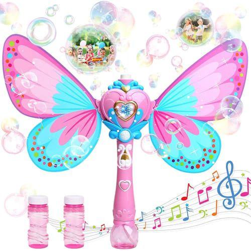 Imagem de Brinquedo Varinha mágica de fada borboleta infantil automática de bolhas de sabão