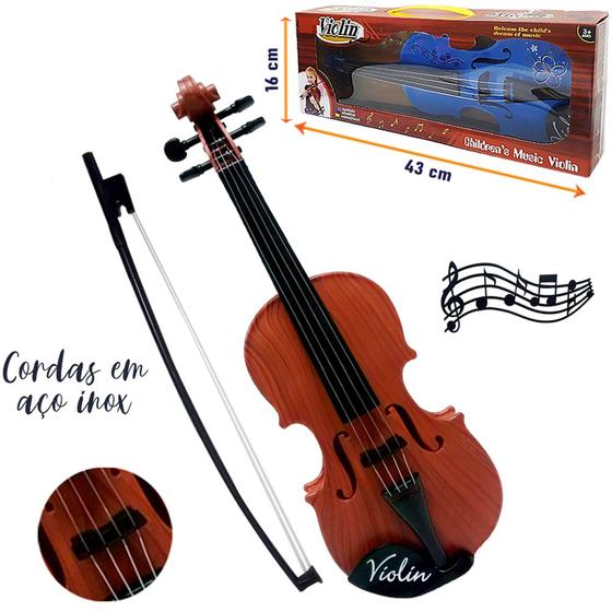 Imagem de Brinquedo Violino Infantil Acústico Com 4 Cordas Arco Marrom