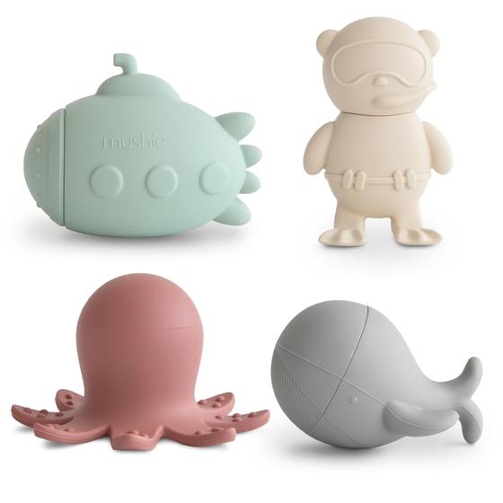 Imagem de Brinquedos de Banho Mushie Sealife - Kit com 4 Peças de Silicone para Bebês