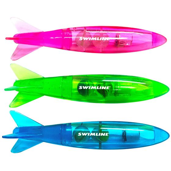 Imagem de Brinquedos de Mergulho Swimline Original Torpedo Turbos com LED - Pacote com 3 Unidades
