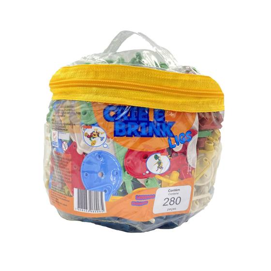 Imagem de Brinquedos  De Montar Ligs Bolsa 280 Peças Coloridas Brinquedo Educativo + 3 anos