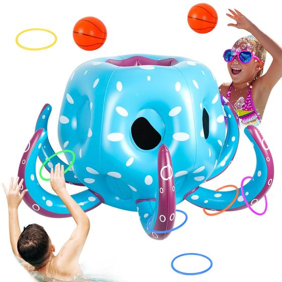 Imagem de Brinquedos de piscina Pool Floats Octopus com cesta de basquete inflável