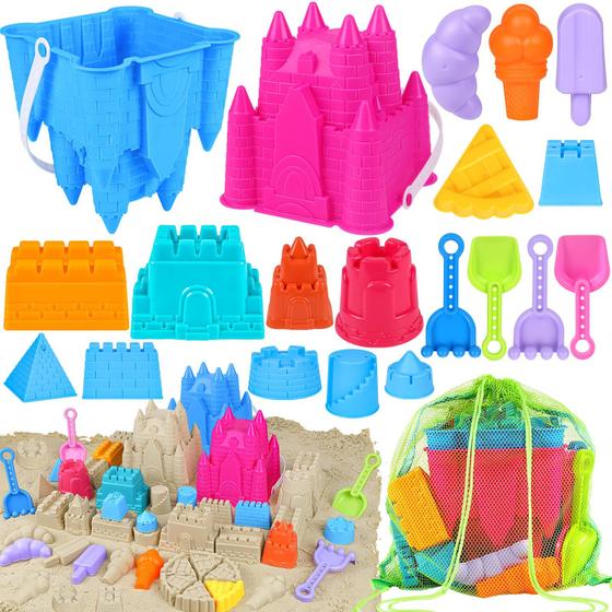 Imagem de Brinquedos de praia FUSPWEAO Sand Castle para crianças com balde e bolsa