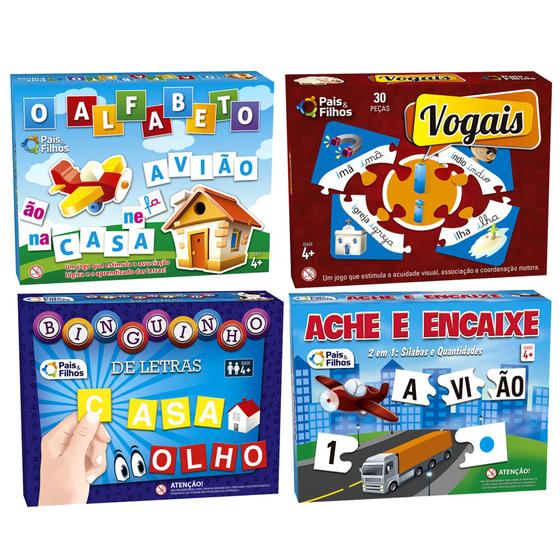 Imagem de Brinquedos Escolares Educativos O Alfabeto + Aprender Vogais + Bingo + Ache e Encaixe