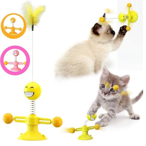 Imagem de Brinquedos Giratório Interativo Gatos Pet  Bolinha Pena Anti Estresse